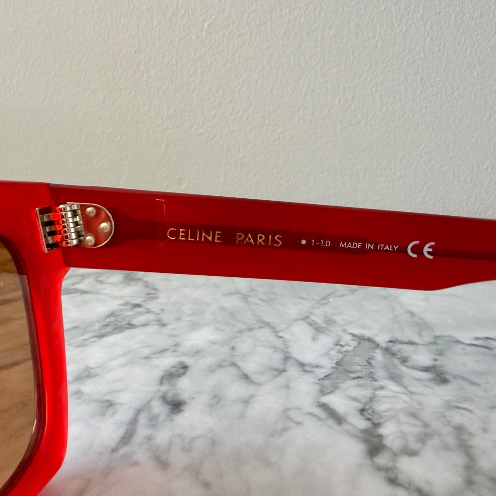 Celine Red Square Acetate Sunglasses with Brown Lenses - Picture 5 of 7